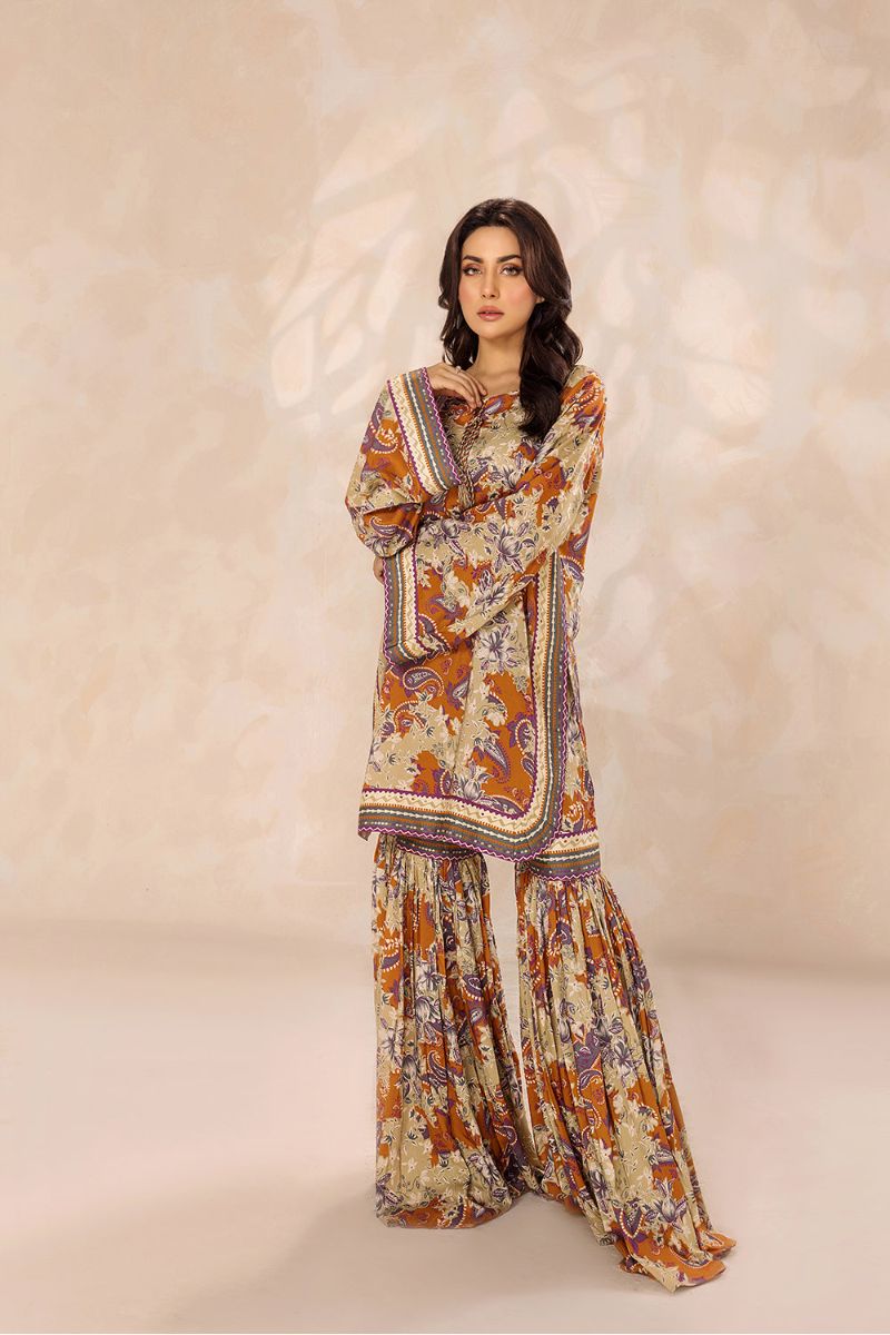 SAFWA - Printed - Orange - Lawn - 2 Piece - Stitched