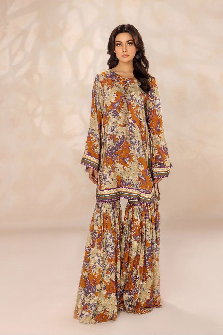 SAFWA - Printed - Orange - Lawn - 2 Piece - Stitched