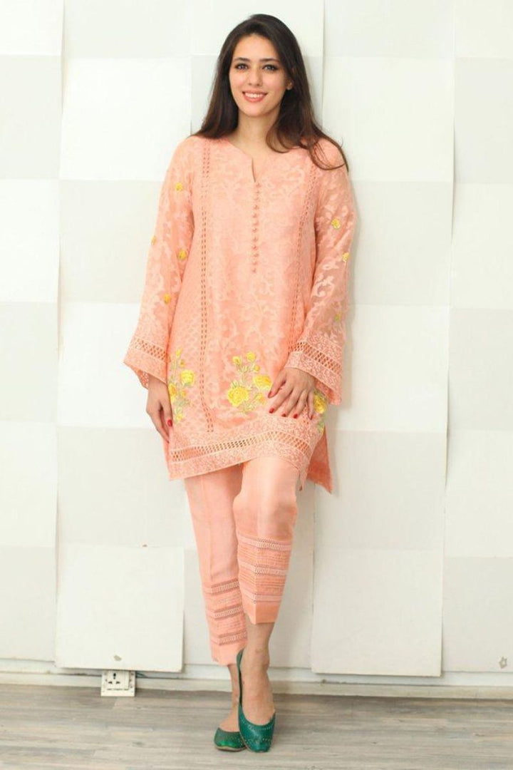 Maheen Trends - Salmon Carnation - Pink - 2 Piece - Silk & Organza