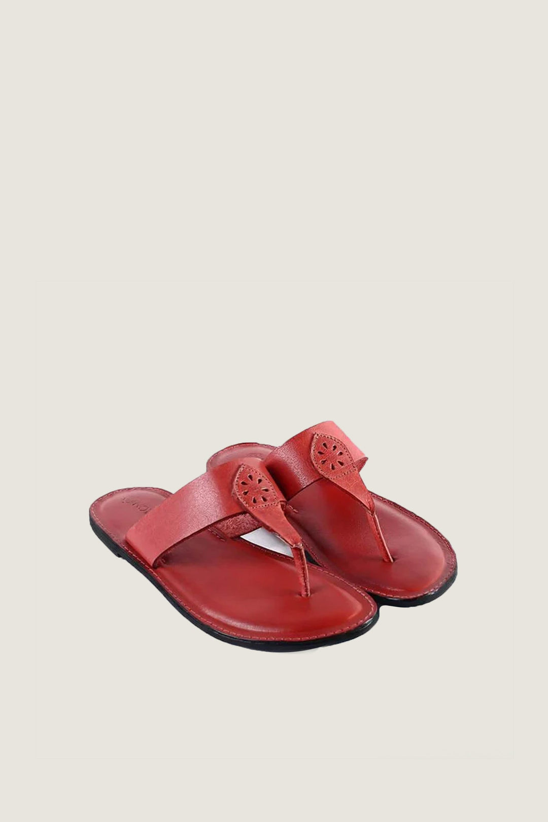 Novado - Kolhapuri Slippers with Hand-Carved Design - Red