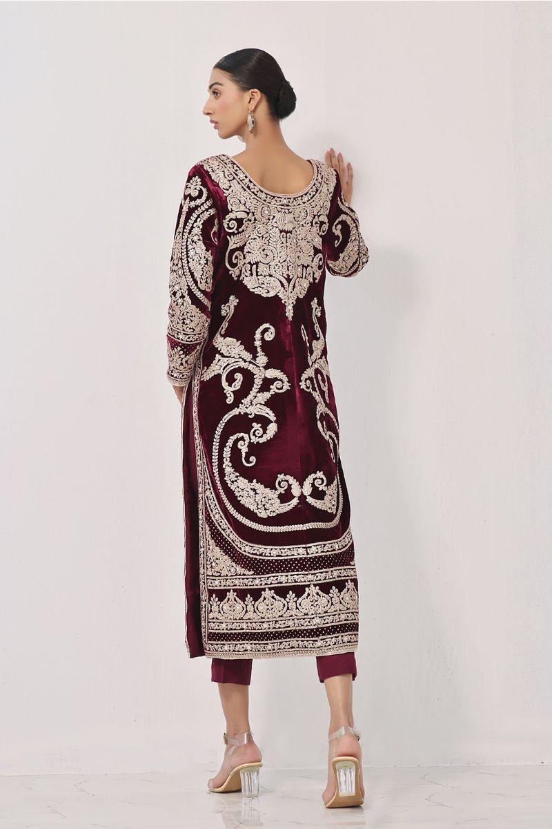 Rizwan Beyg Design - Veroz - Pure Velvet - Maroon - 1 Piece