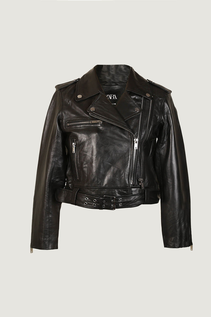 Novado - Women's Classic Biker Leather Jacket - Black - 1 Piece