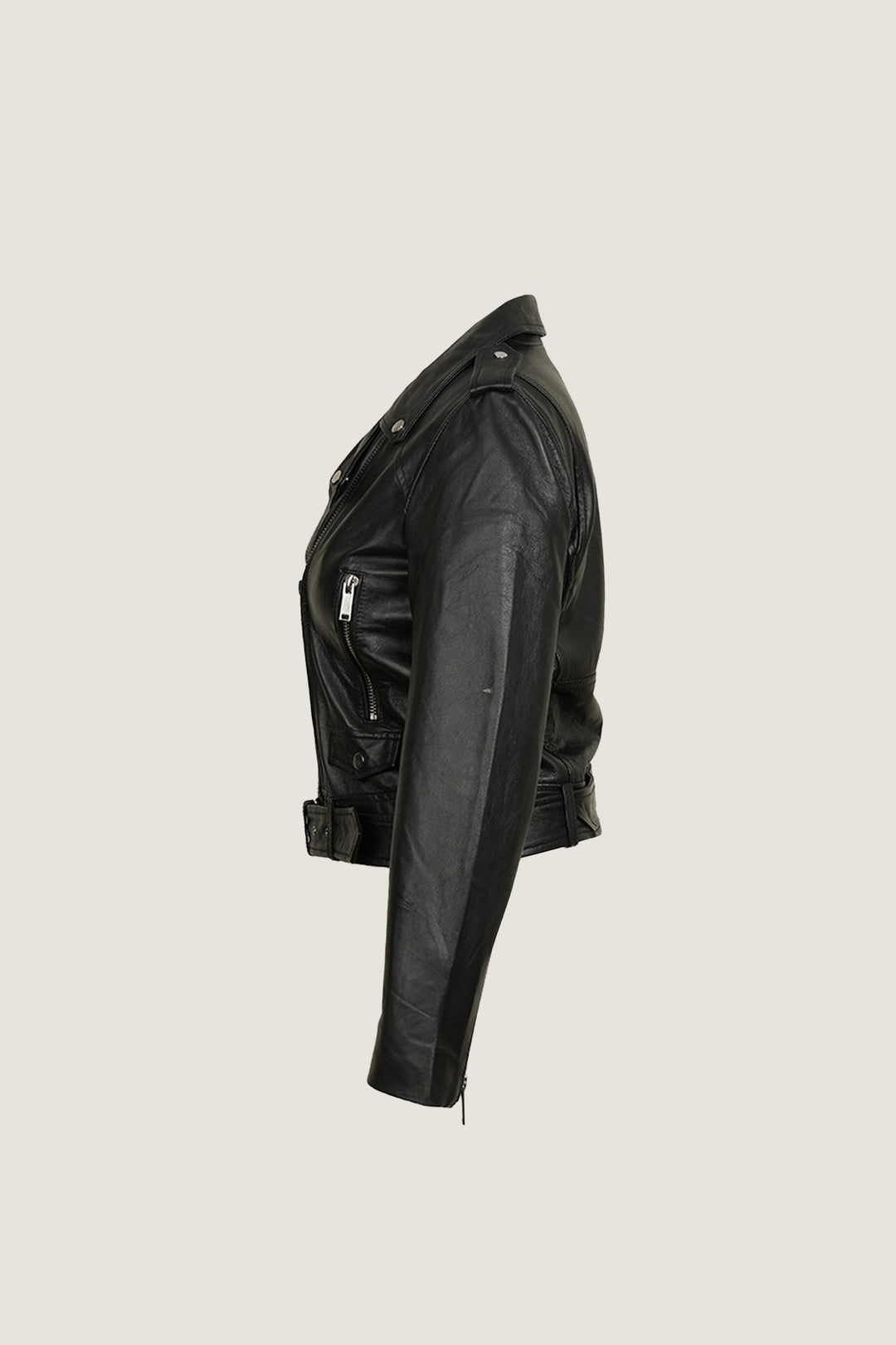 Novado - Women's Minimalist Biker Leather Jacket - Black - 1 Piece