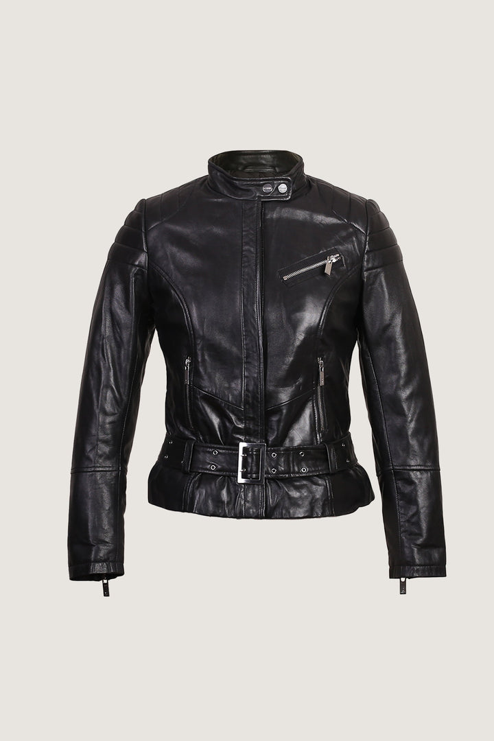 Novado - Women's Slim Fit Biker Leather Jacket - Black - 1 Piece