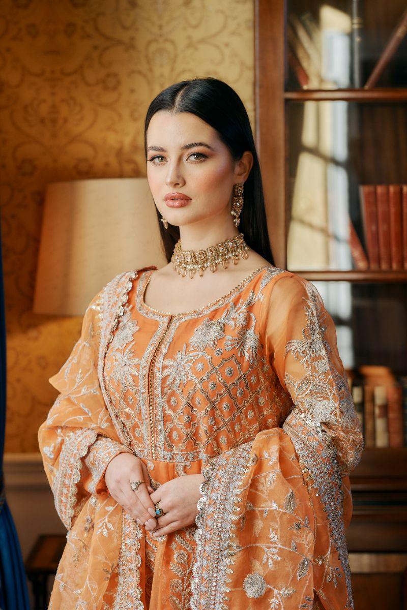 Kaanchi London - Hoor - Pishwas - Orange - Organza - 3 Piece