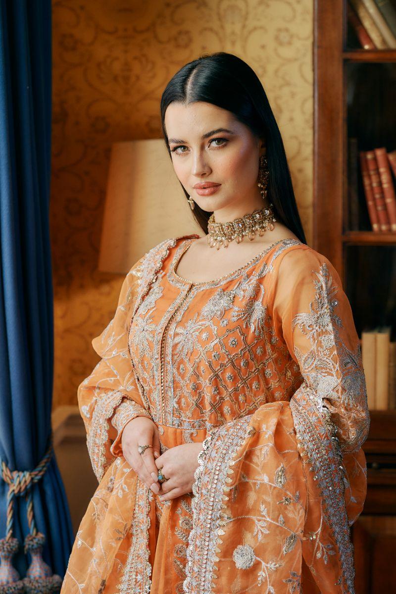 Kaanchi London - Hoor - Pishwas - Orange - Organza - 3 Piece