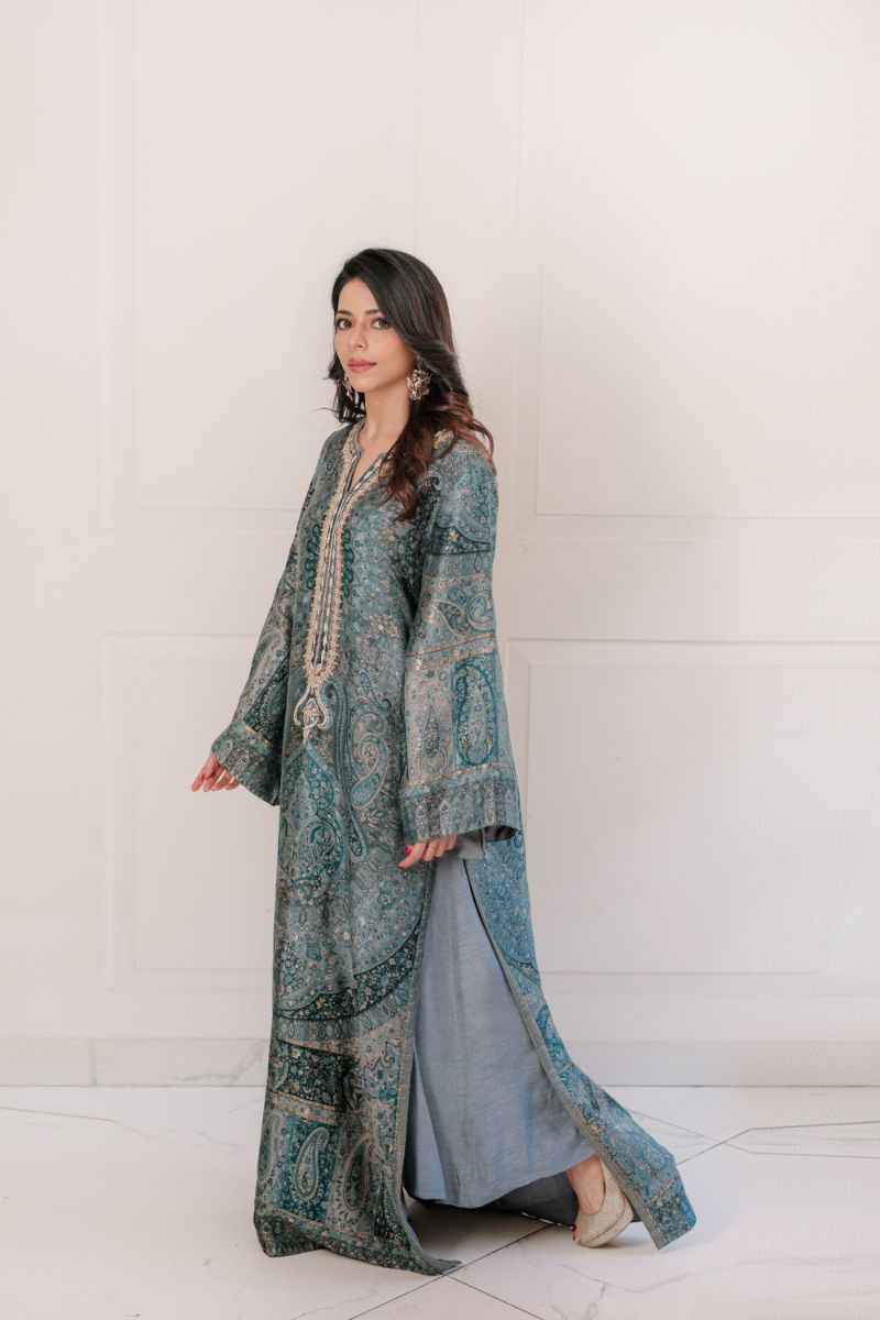 Shehrnaz - SHK-1418 - grey - jamavar silk - 2 Piece