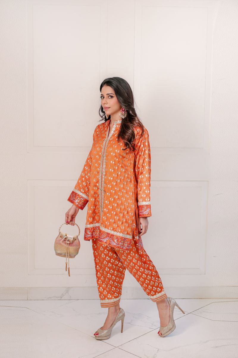 Shehrnaz - SHK-1420 - Rust - Silk - 2 Piece