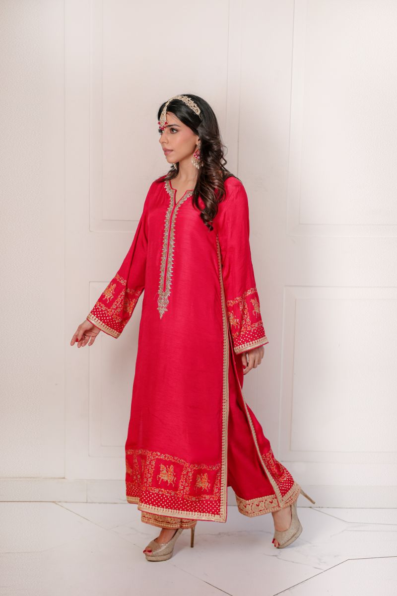 Shehrnaz - SHK-1417 - red - silk - 3 Piece