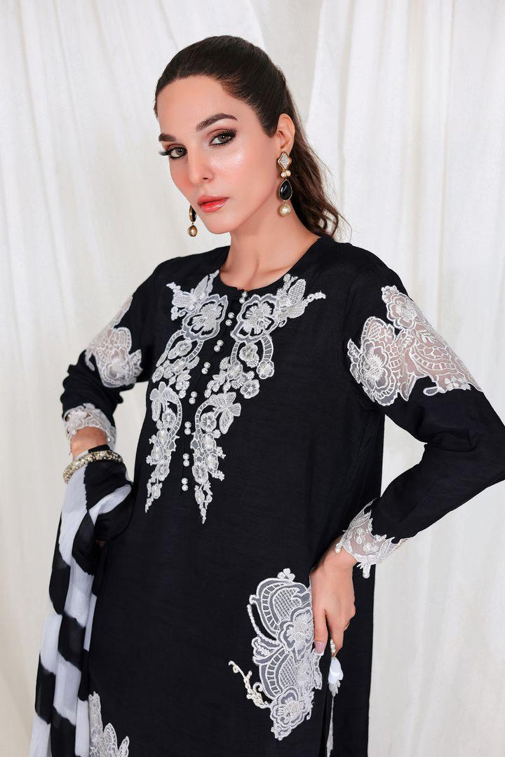 Reema Ahsan - HOORIYA - Korean raw silk  - Black  - 3 Piece