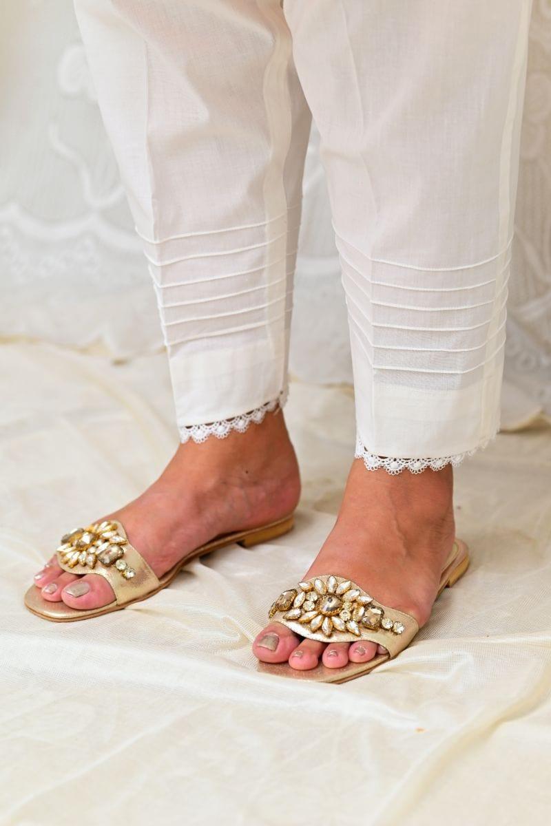 AlifYay - White Trouser stlyed with lace and design AYW-002 - Cotton - Studio by TCS