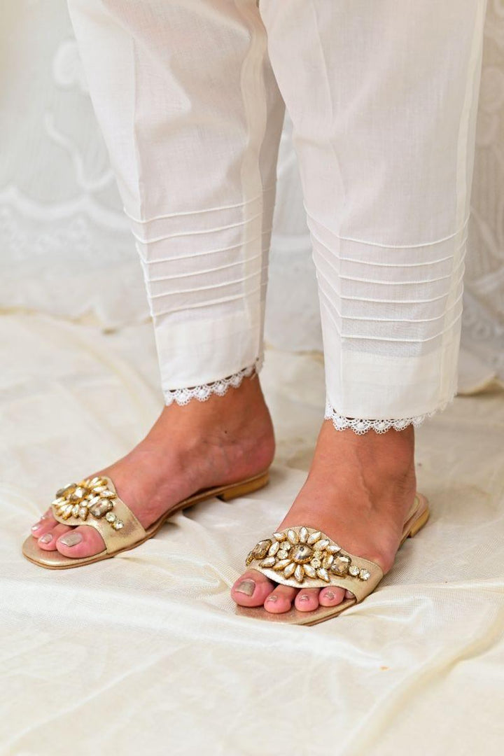 AlifYay - White Trouser stlyed with lace and design AYW-002 - Cotton - Studio by TCS