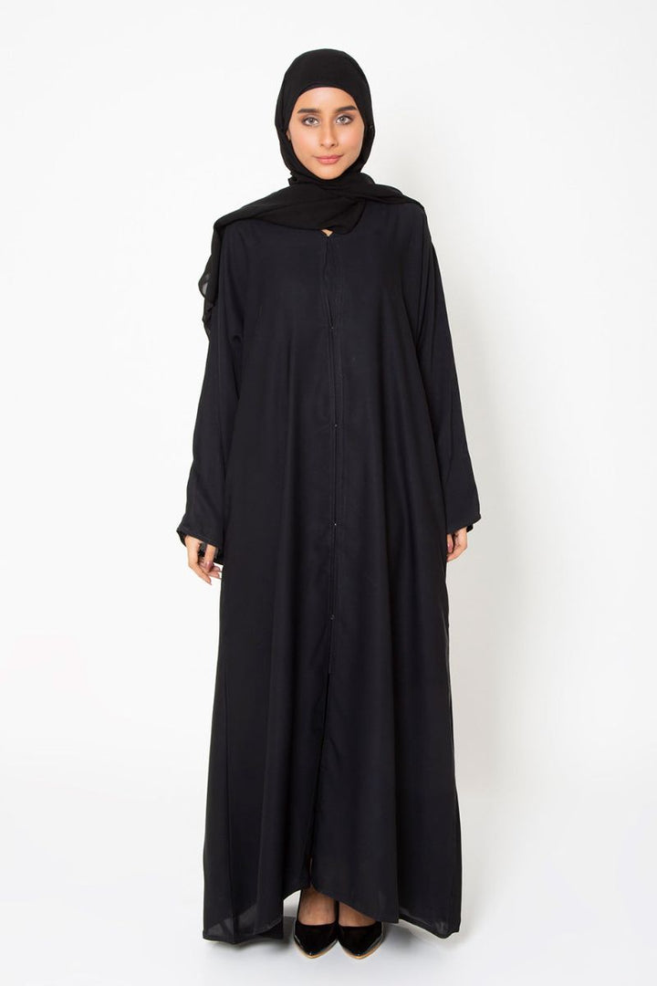 Abaya.pk - Black Basic Front-Open Abaya & Hijab - Chiffon & Nada Fabric