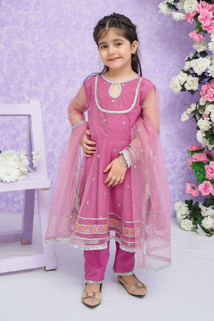 Modest - Neena - Tea Pink - Net - Girls 3 Piece Suit