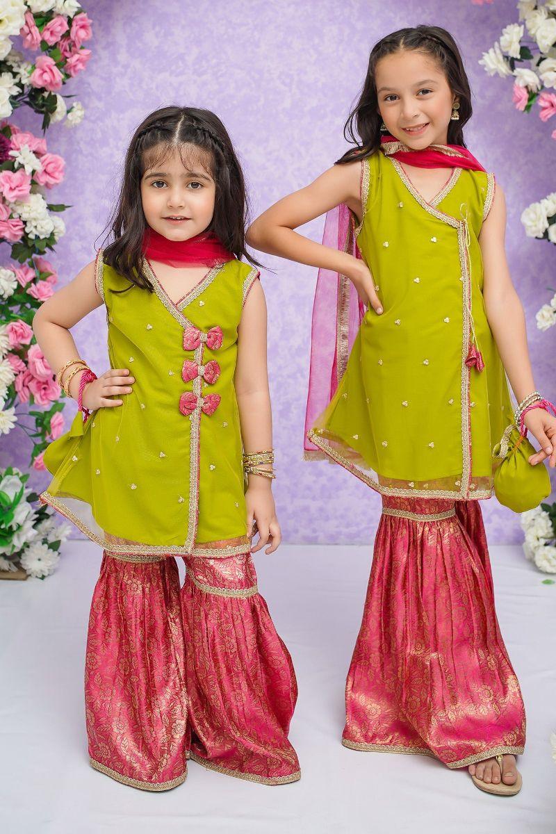 Modest - Sitara - Green - Net - Girls 3 Piece Suit