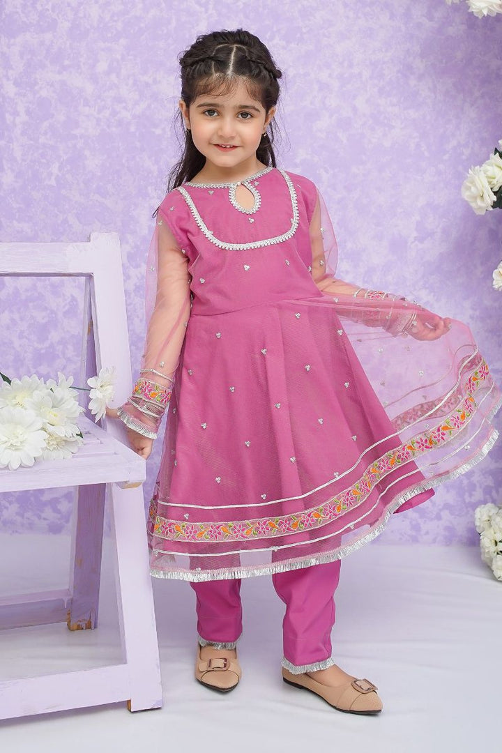 Modest - Neena - Tea Pink - Net - Girls 3 Piece Suit