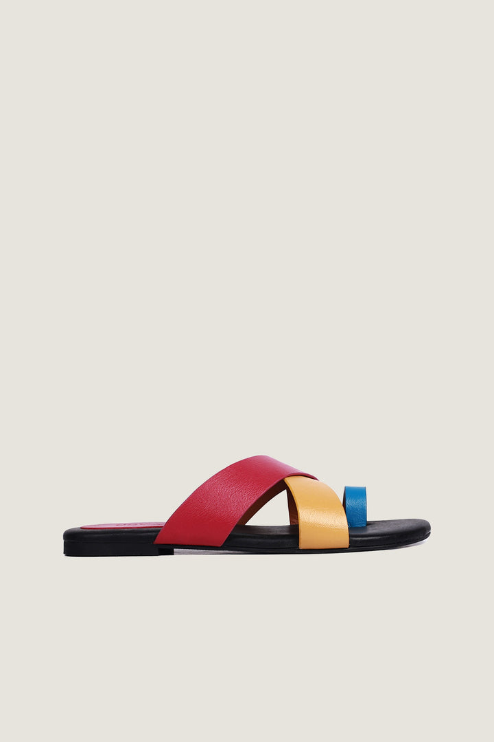 Novado - Tri-Color Leather Flat Sandal - Multi Color