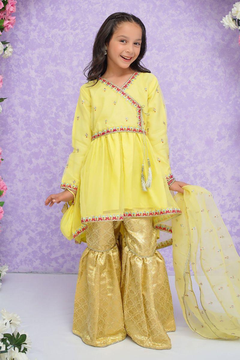 Modest - Mehjabeen - Lemon - Organza - Girls 3 Piece Suit