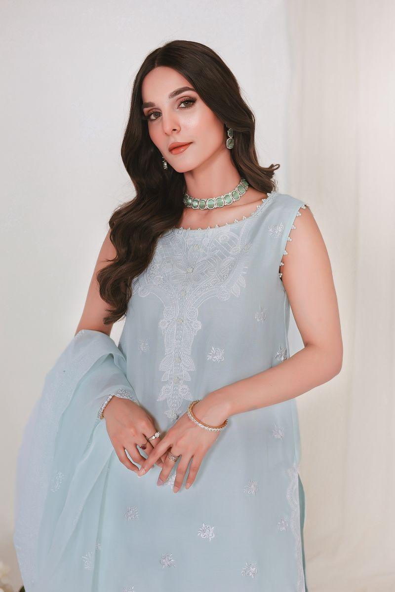 Reema Ahsan - JIYA - Korean raw silk  - Ice blue  - 3 Piece