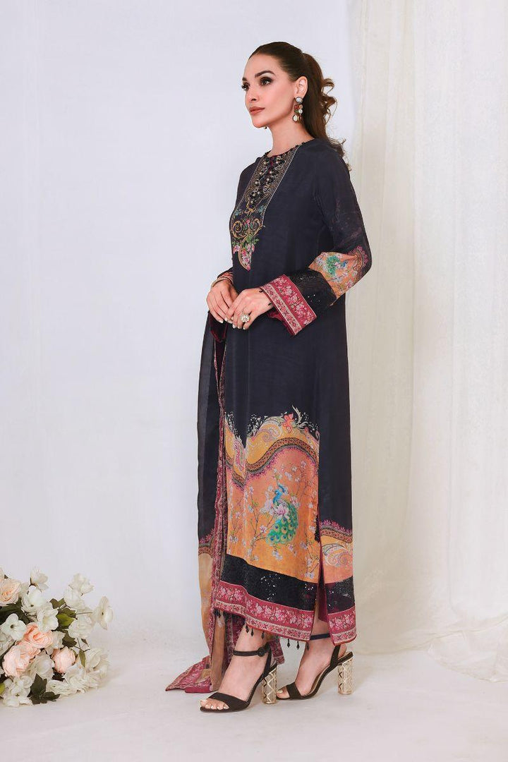 Reema Ahsan - SIREN - Korean raw silk  - Black  - 3 Piece