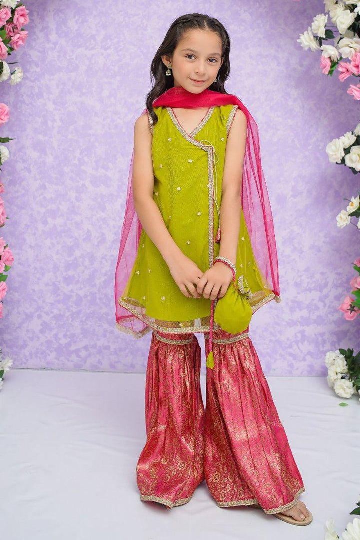 Modest - Sitara - Green - Net - Girls 3 Piece Suit