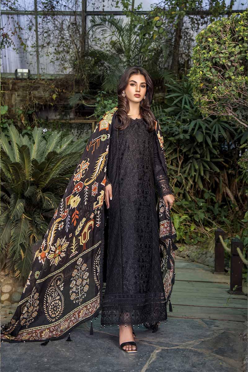 Malook - Haya - Black - Lawn - 3 Piece - Unstitch