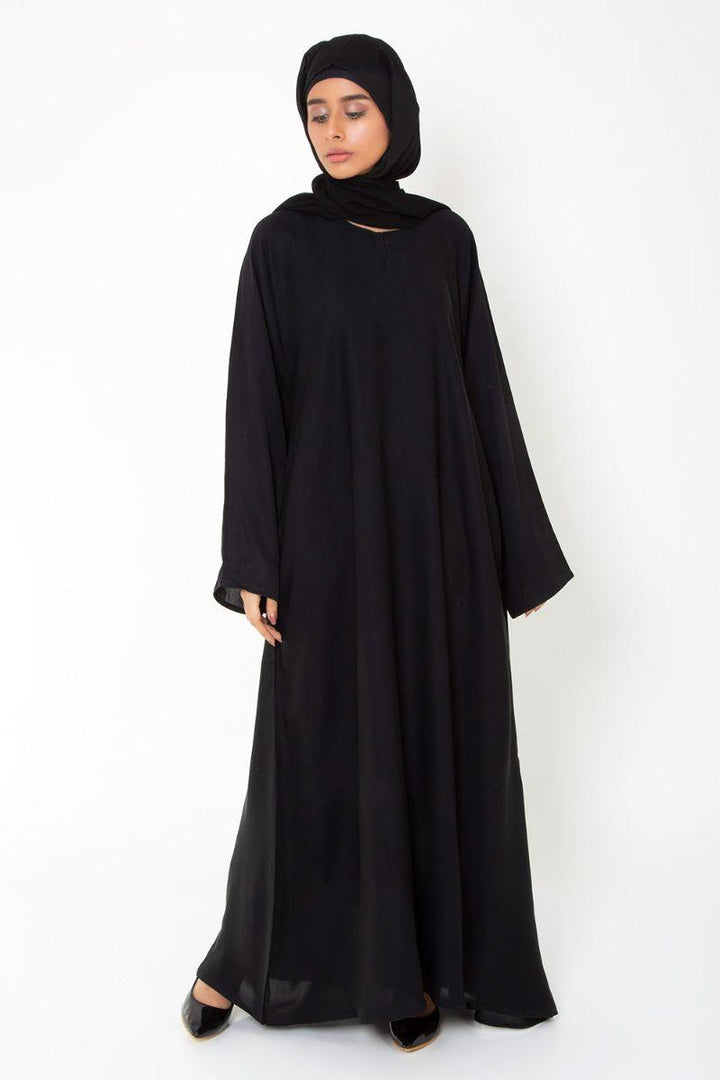 Abaya.pk - Black Basic Front-Closed Abaya & Hijab - Chiffon & Nada Fabric