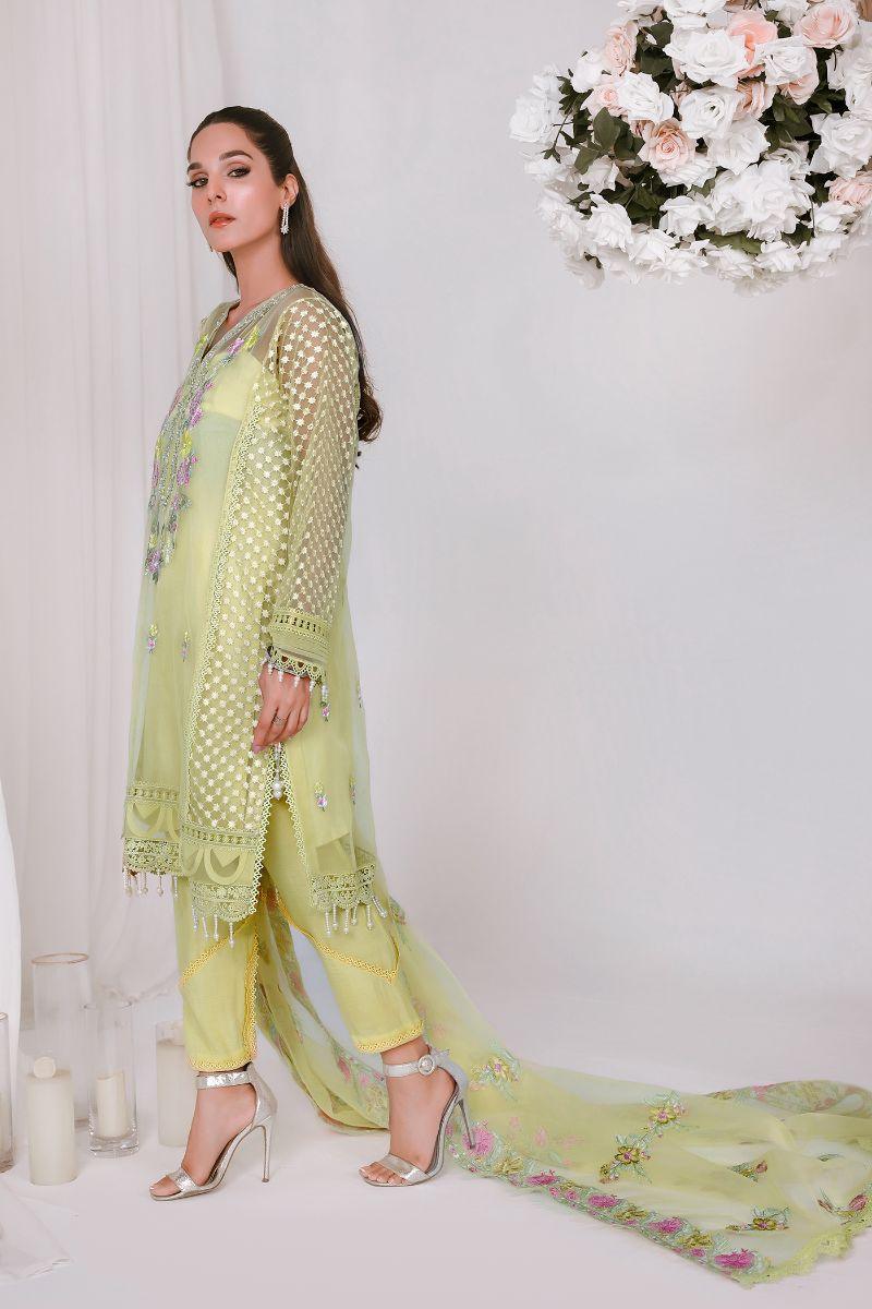 Reema Ahsan - NIDA - Organza  - Lemon yellow  - 3 Piece