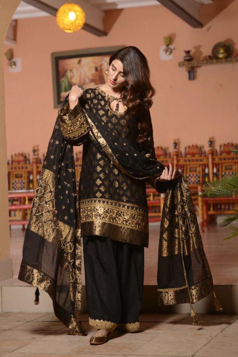 Nilofer Shahid - Black Dahlia - Cotton Shirt - 3 Piece - Studio by TCS