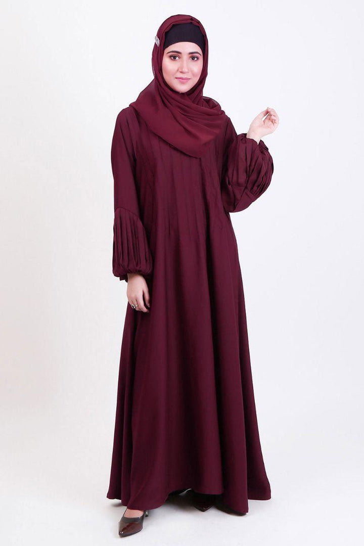 Abaya.pk - Arfaana'h Maroon Abaya - Nada Fabric