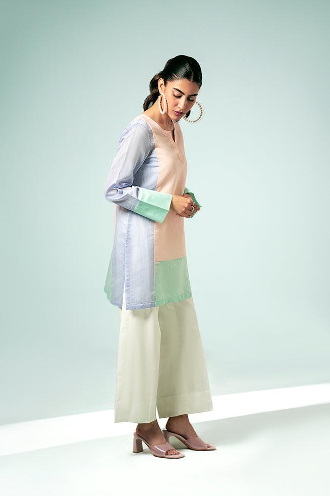 FOZIA KHALID  - Pastel Contrast Tunic - Paper Silk - 1 Piece