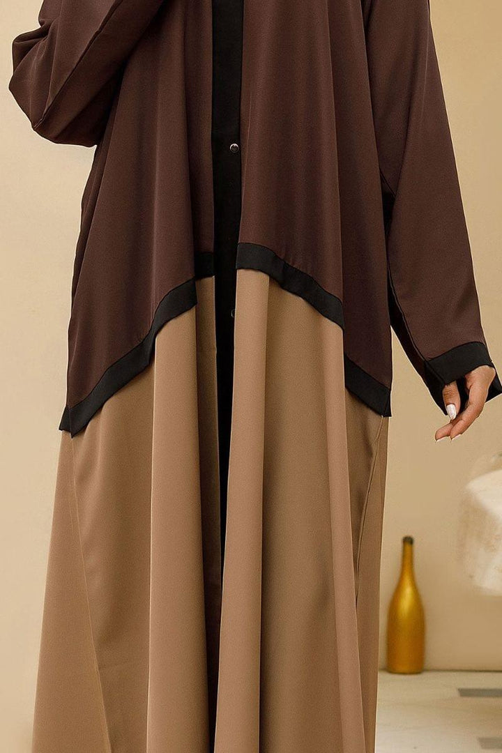 Hijabi - Bicolor Front Open Abaya Brown & Beige - Studio by TCS