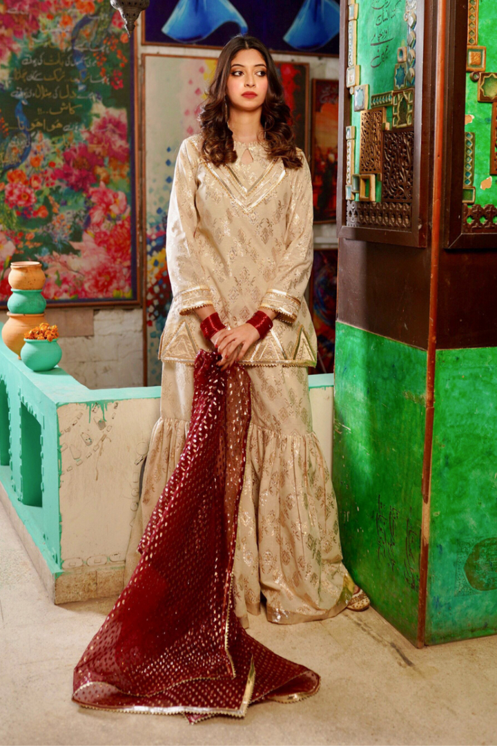 Zahra Ahmed - ST-146 - Off White  - Off White Zari - 3 Piece