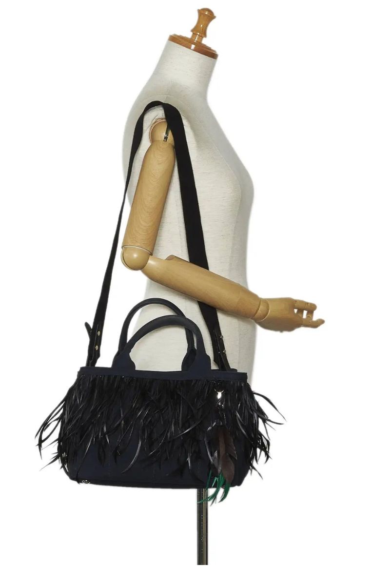 Haute Secret Shoppers - Mini Canapa Convertible Canvas and Feather Tote - Black