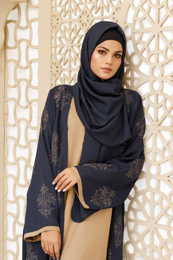 Hijabi - Deep indigo Abaya - Royal Blue & Caramel - Studio by TCS