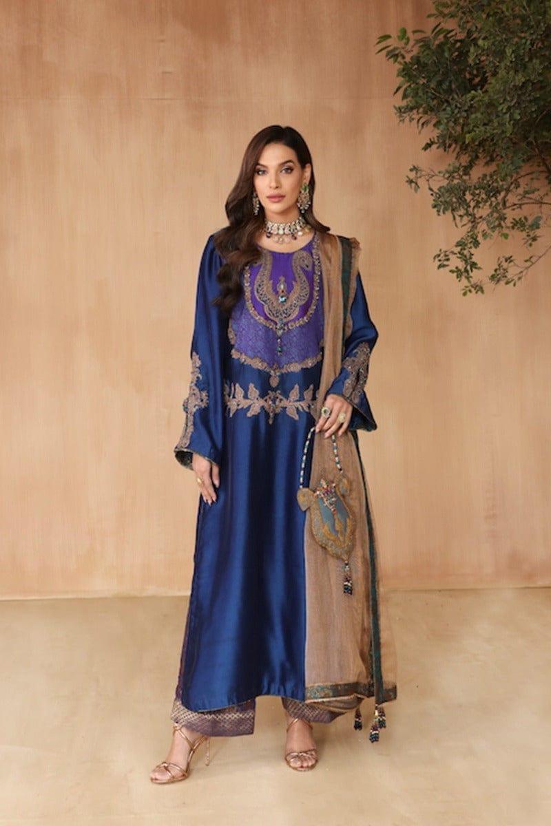 Nilofer Shahid - sapphire daze - Silk Embroidered - 3 Piece - Studio by TCS