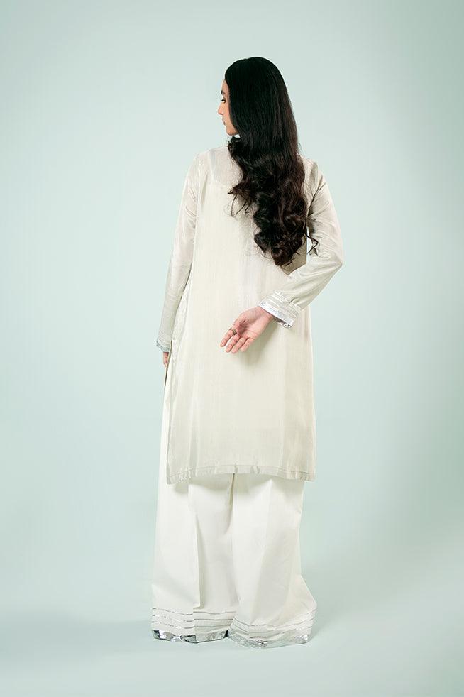 FOZIA KHALID  - Silver Panelled Kurta - PK Silk - 1 Piece