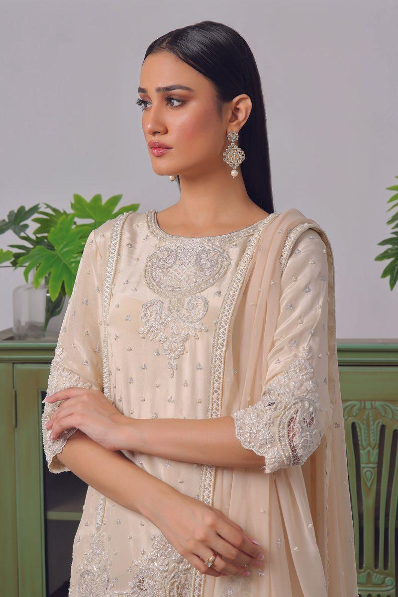 Rizwan Beyg Design - Ruhena - Cotton Net - Beige - 2 Piece