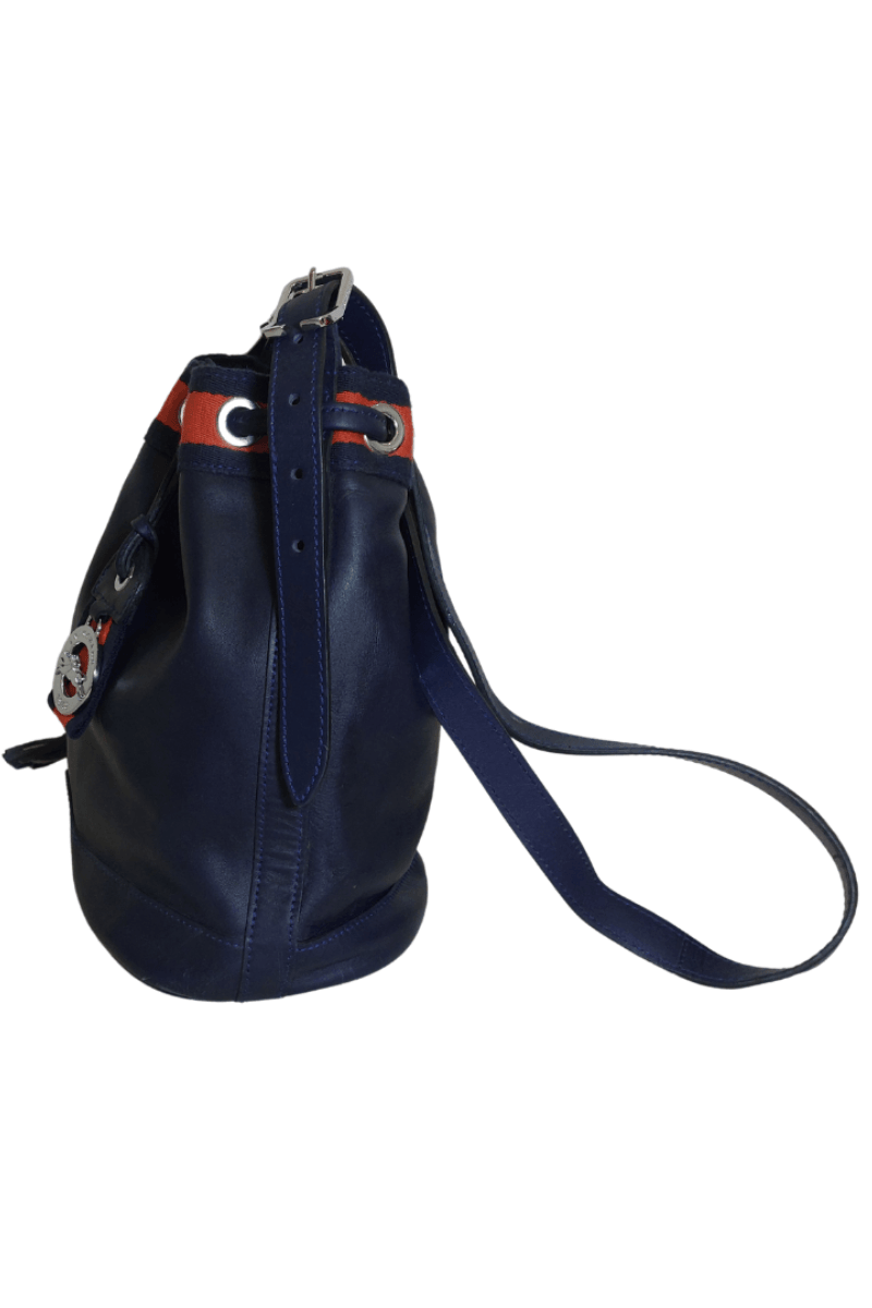 Pre-Loved Treasures - Longchamp Navy Blue Leather Drawstring Shoulder Bag