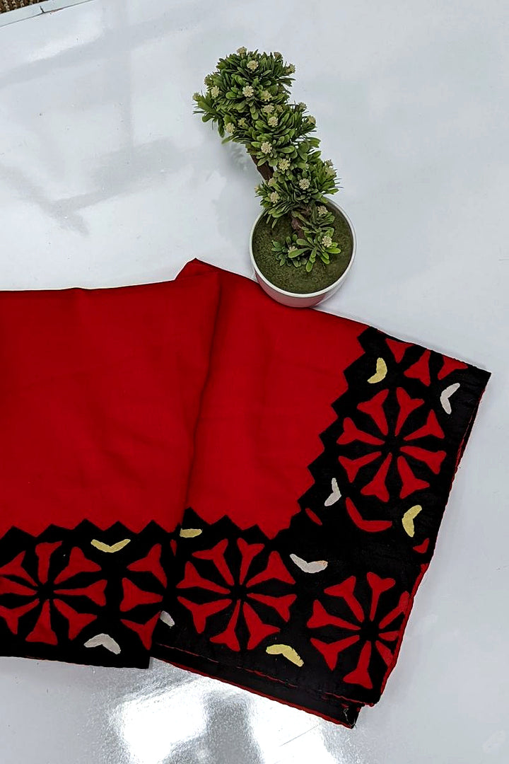 Designs by Amina - Hand Work Red & Black - Wool - Shawl - 1 Piece - 0035