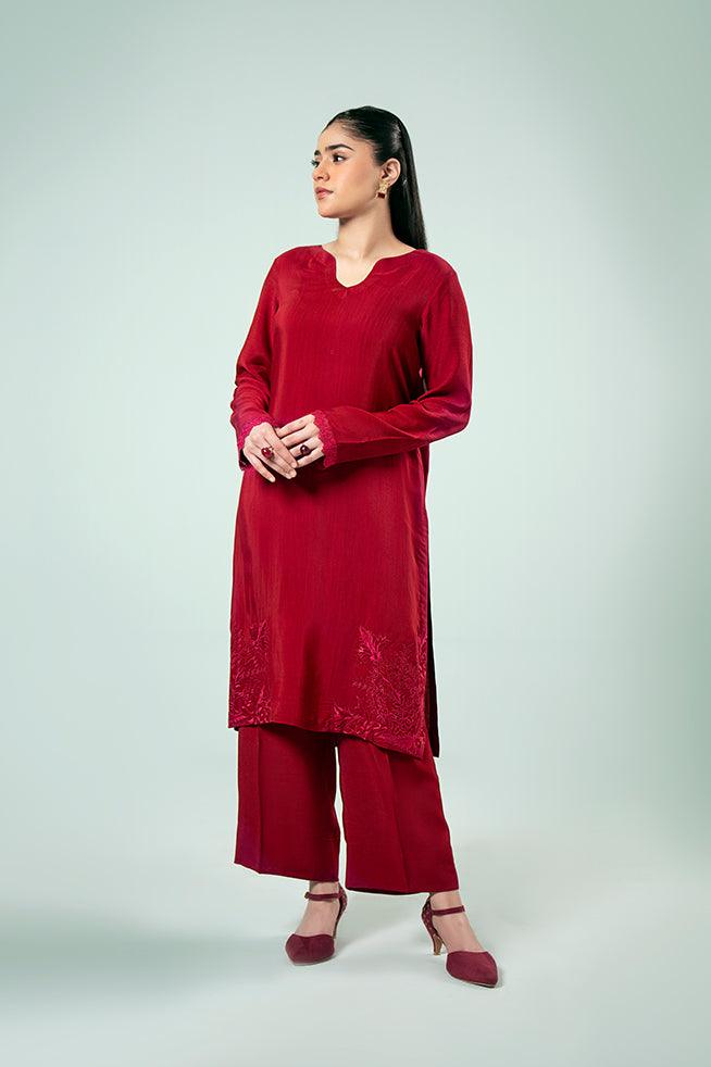 FOZIA KHALID  - Embroidered Co-ord Set - PK Silk - 2 Piece