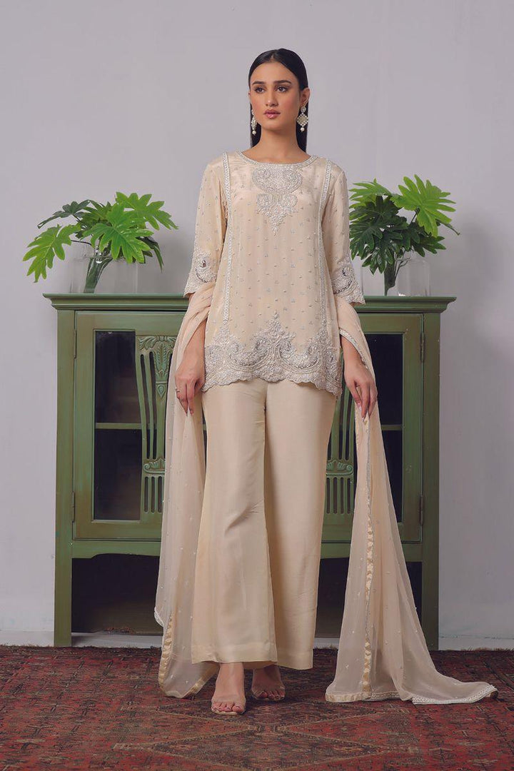 Rizwan Beyg Design - Ruhena - Cotton Net - Beige - 2 Piece