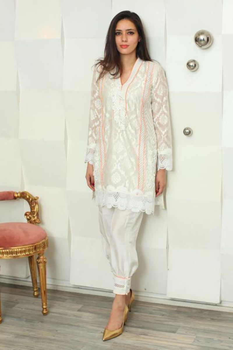 Maheen Trends - Lilium - White - 2 Piece - Cotton Net