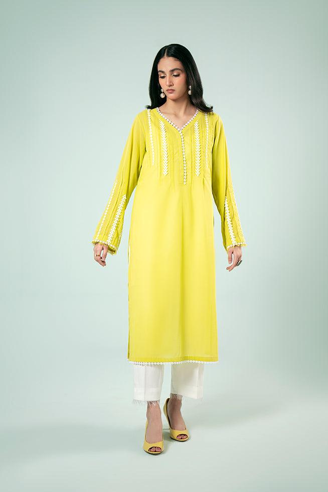 FOZIA KHALID  - Lime Yellow Tunic - Lime Yellow - PK Silk - 1 Piece