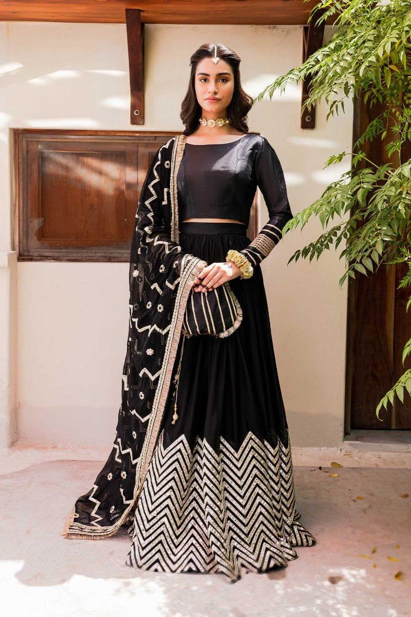 Allure by Ih - ZAR - Silk & Chiffon - Black - 4 Piece - Lehnga - Studio by TCS