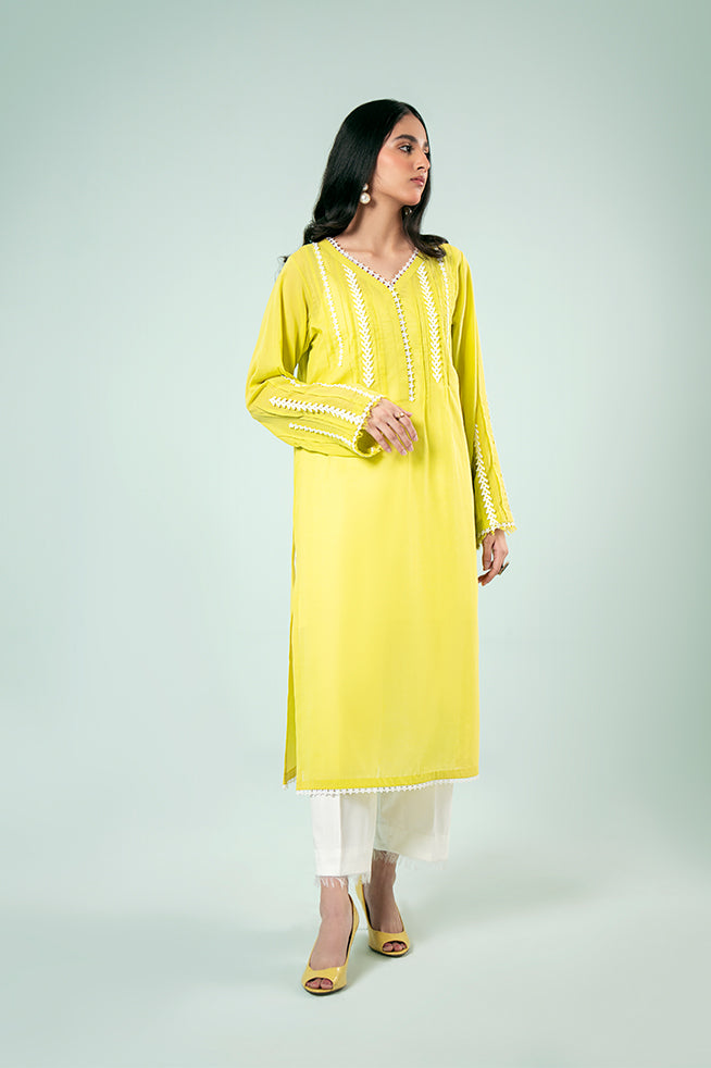 FOZIA KHALID  - Lime Yellow Tunic - Lime Yellow - PK Silk - 1 Piece