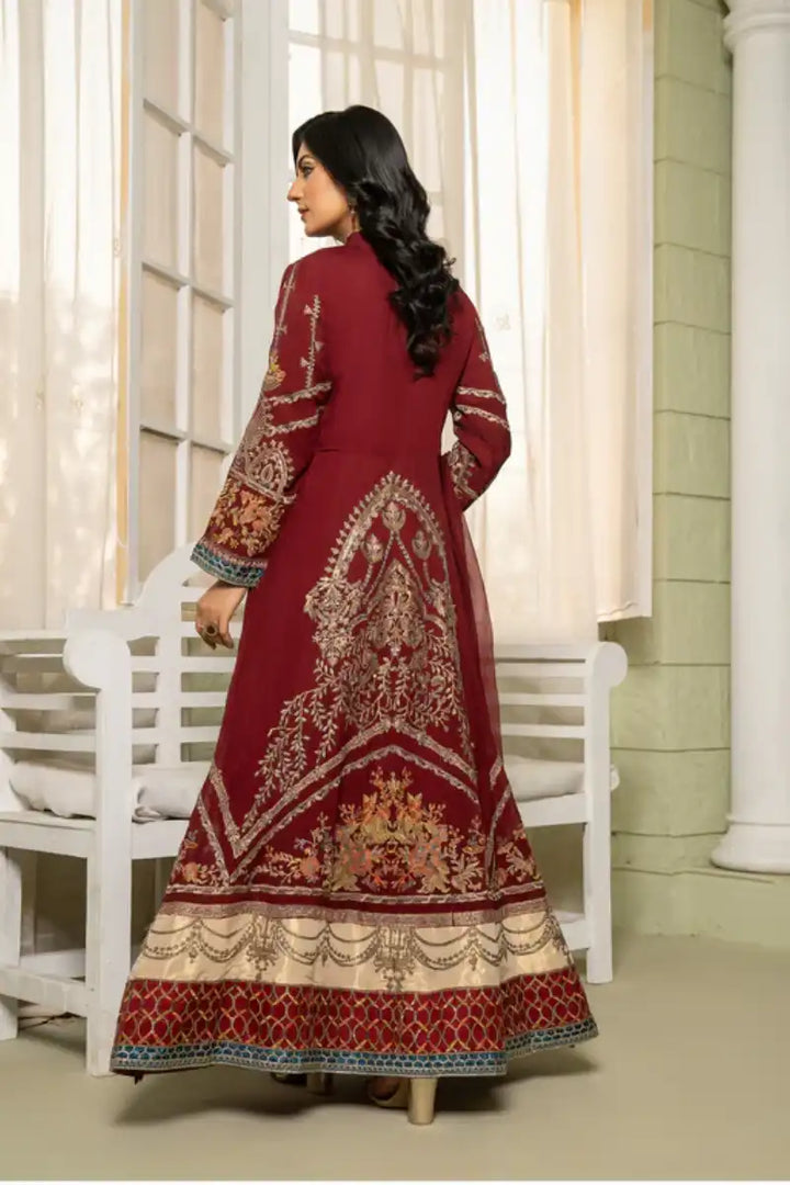 Sarajahan - Mehru - Chiffon - Cherry Red - 3 Piece