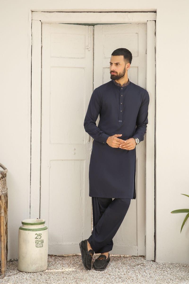 GEM GARMENTS - Guzarish - Band Collar - Navy Blue - 2 Piece - Studio by TCS