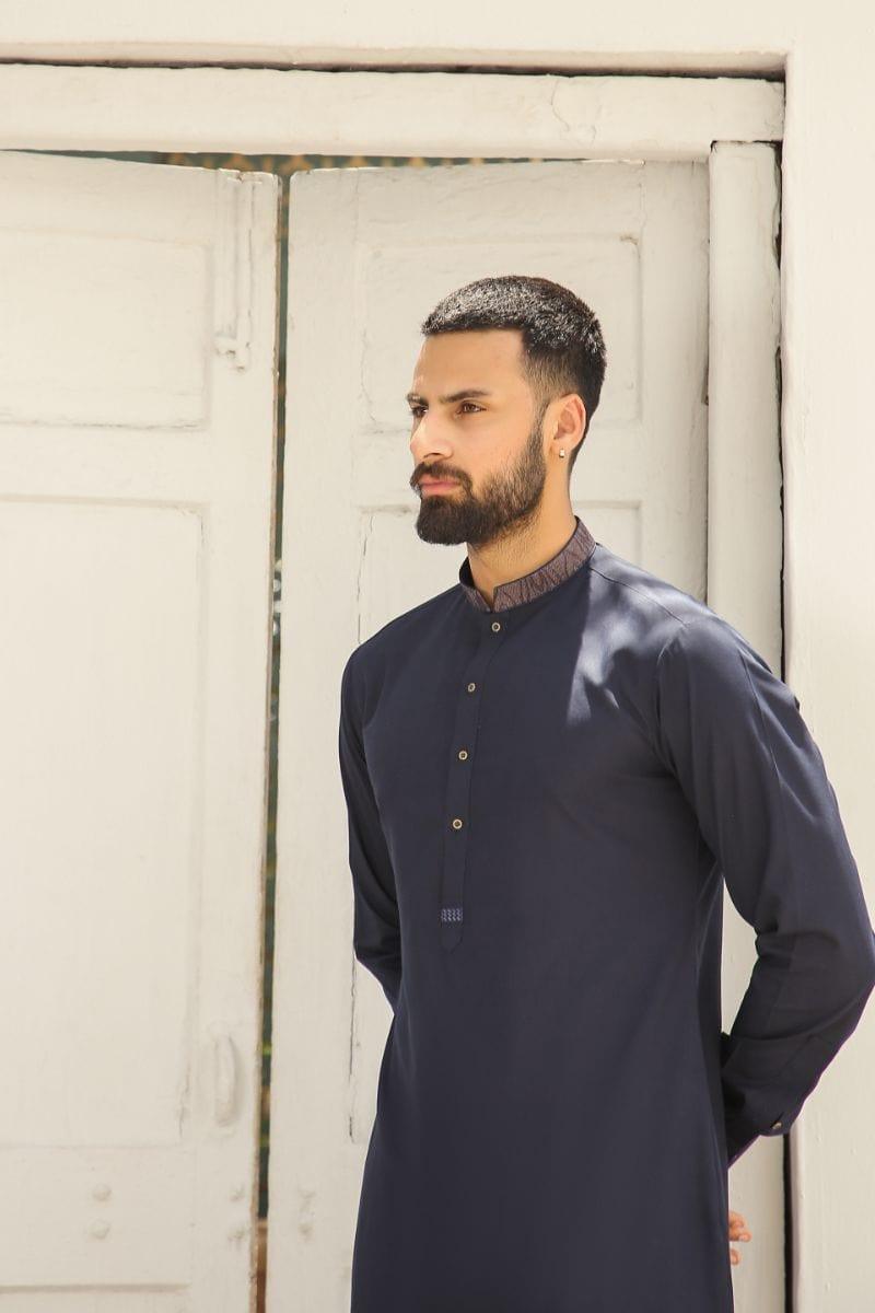 GEM GARMENTS - Guzarish - Band Collar - Navy Blue - 2 Piece - Studio by TCS