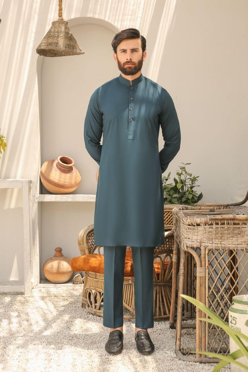 GEM GARMENTS - Zameer - Band Collar - Dark Cyan - 2 Piece - Studio by TCS